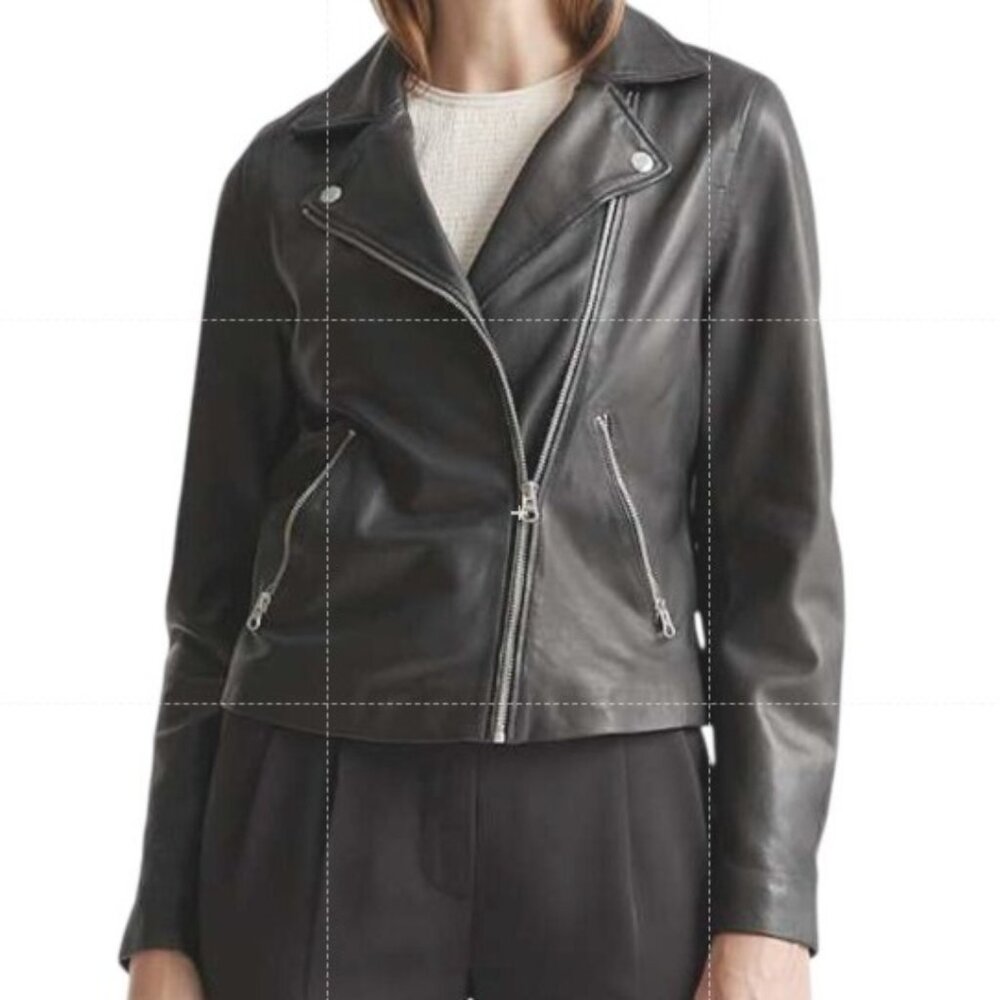 Quince 100% Washed Sheep Leather Biker Jacket M Black Asymmetrical Moto Rock